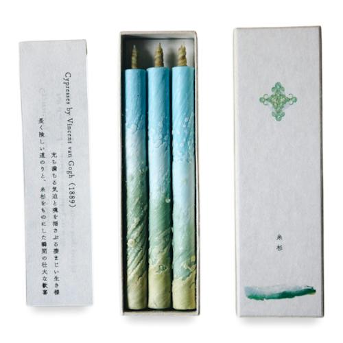 laydown image of Traditional Japanese Candle Gift Set of 3 Multi-Colored in Wood