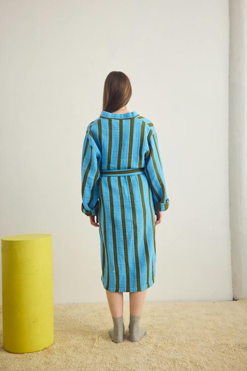 on model image of Waffle Cotton Bathrobe