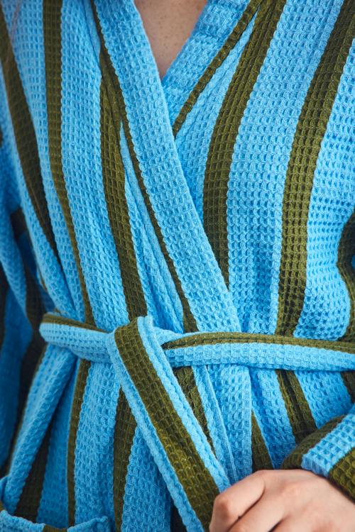 on model image of Waffle Cotton Bathrobe