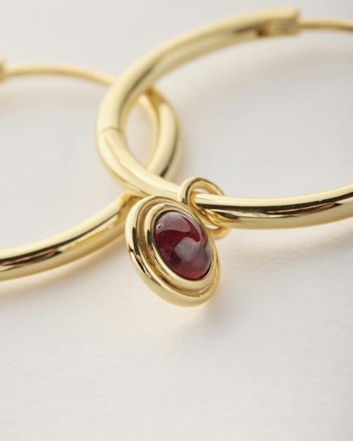 laydown detail image of Gemstone Charm Gold Hoops
