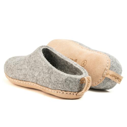 laydown image of Indoor Open Heel Slippers With Leather Sole