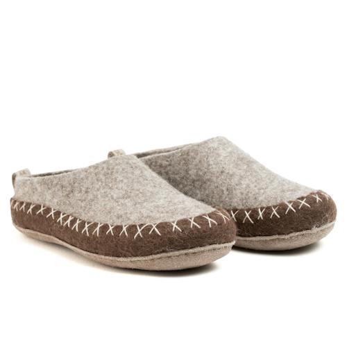 laydown image of Indoor Open Heel Slippers With Leather Sole