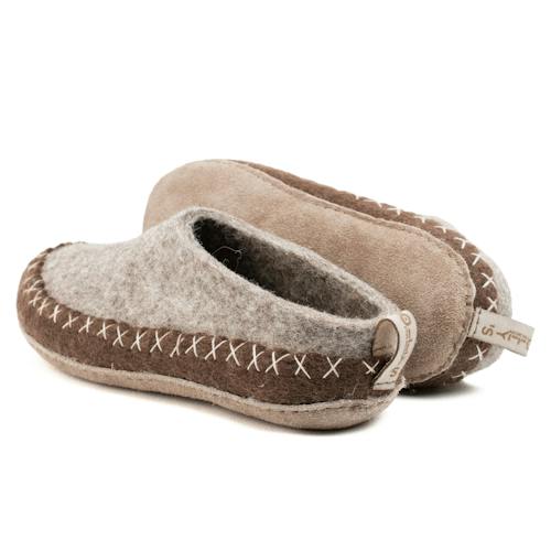 laydown image of Indoor Open Heel Slippers With Leather Sole