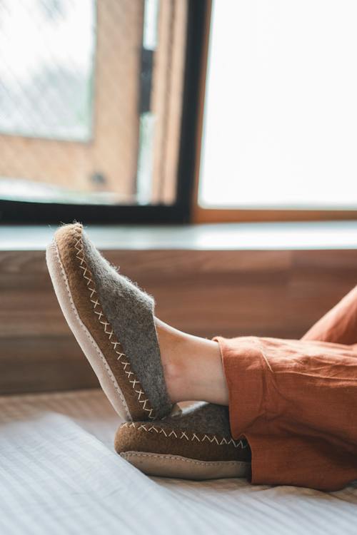 lifestyle image of Indoor Open Heel Slippers With Leather Sole