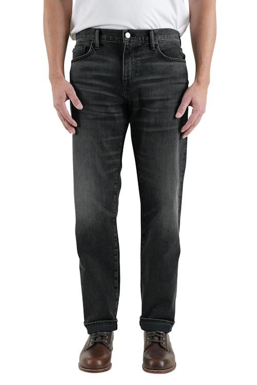 on model image of The Barrel Straight Stretch Selvedge Denim
