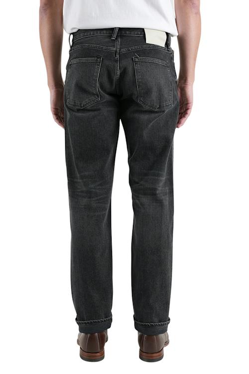 on model image of The Barrel Straight Stretch Selvedge Denim