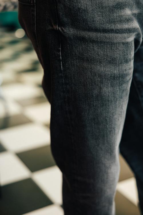 lifestyle image of The Barrel Straight Stretch Selvedge Denim