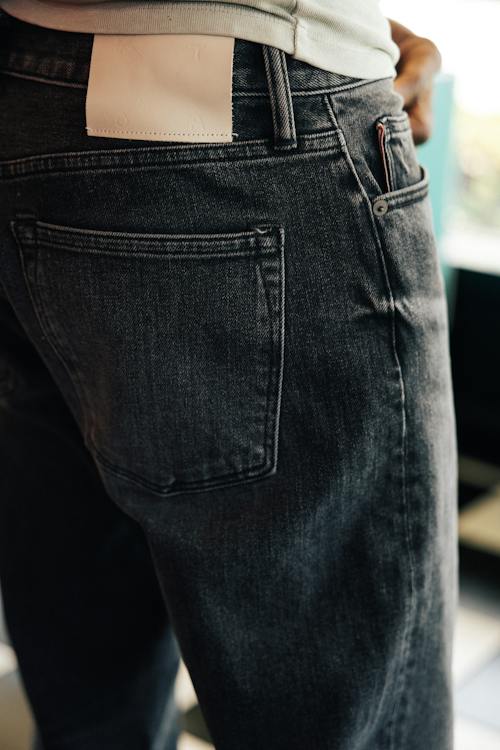 lifestyle image of The Barrel Straight Stretch Selvedge Denim