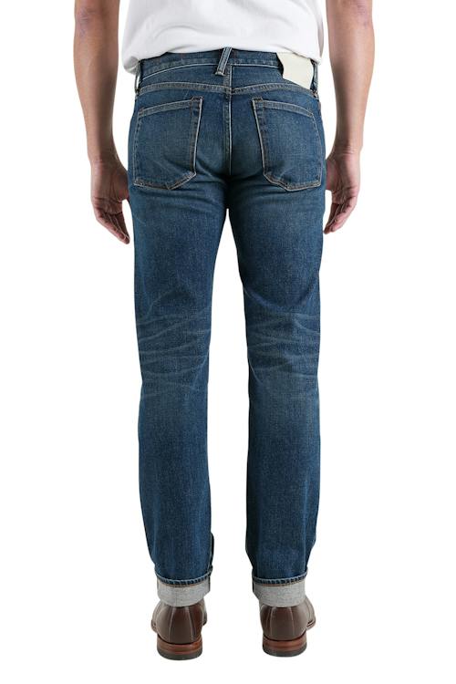 on model image of The Hammer Straight Stretch Selvedge Denim