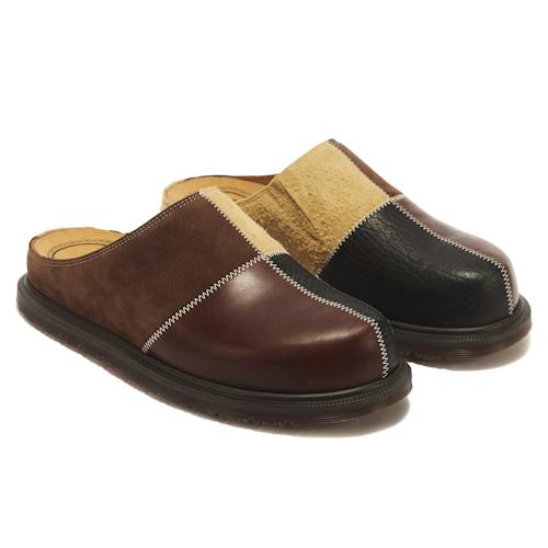 laydown image of San Patchwork Leather & Suede Mules