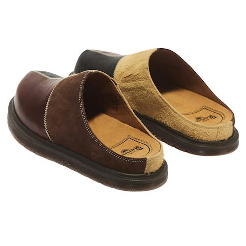laydown image of San Patchwork Leather & Suede Mules