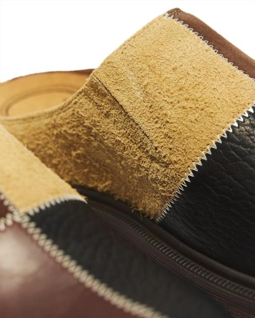 laydown detail image of San Patchwork Leather & Suede Mules