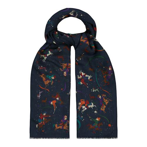 laydown image of Mughal and Stars Print Wool Scarf