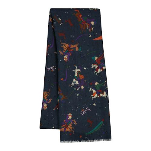 laydown image of Mughal and Stars Print Wool Scarf