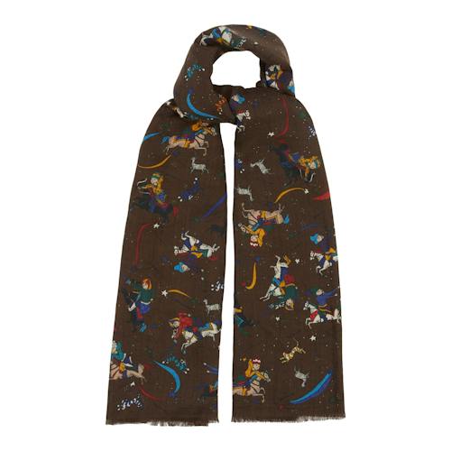laydown image of Mughal and Stars Print Wool Scarf
