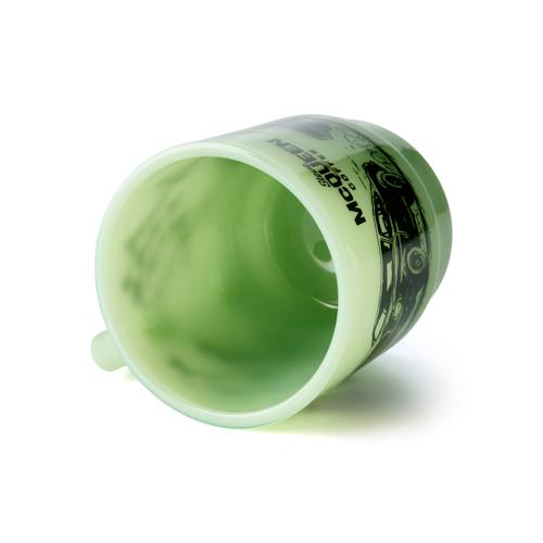 laydown image of "Ride Hard, Live Free" Milk Glass Mug