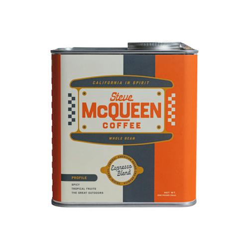 laydown image of Espresso Blend Tin - One Pound Collector Oil Can Tin