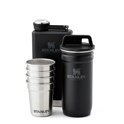 laydown image of Adventure Pre-Party Shot Glass + Flask Set