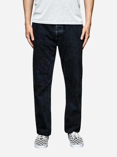 on model image of Classic Straight Selvedge Denim Jeans