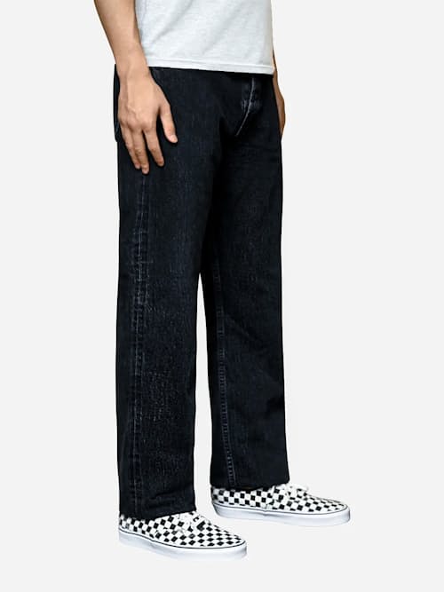 on model image of Classic Straight Selvedge Denim Jeans