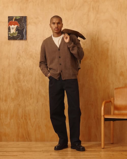 on model image of Amos Alpaca Cardigan