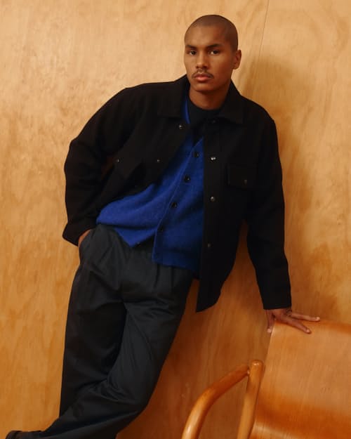 on model image of Amos Alpaca Cardigan