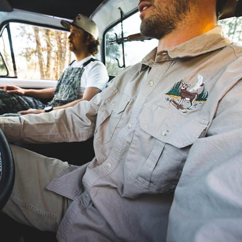 lifestyle image of Seager x Mossy Oak Chief Overshirt