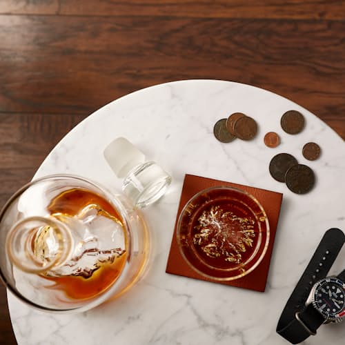 lifestyle image of Mountain Decanter + Half Dome Set of 2 Whiskey Glasses