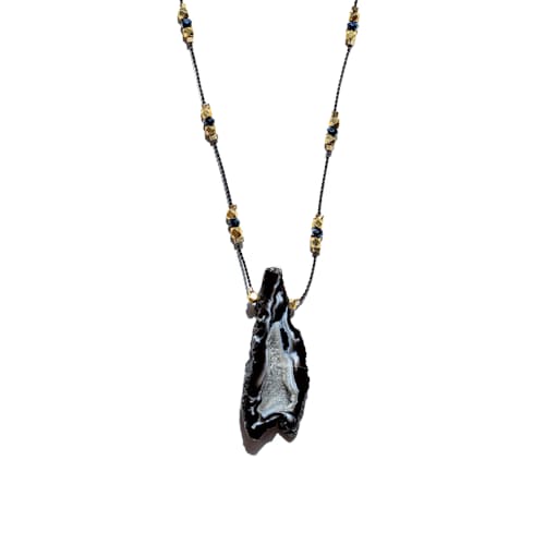 laydown image of Black Agate Stars Long Necklace