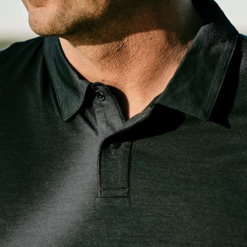 lifestyle image of 72-Hour Merino Two-Button Polo Shirt