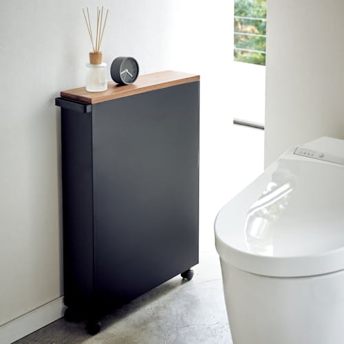 lifestyle image of Tower Rolling Slim Bathroom Cart With Handle