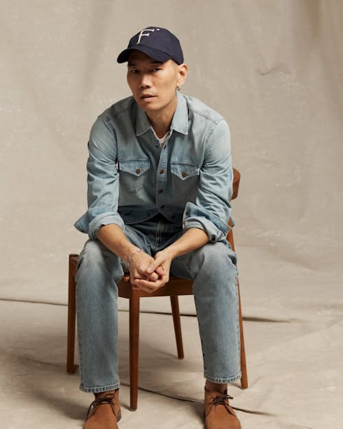 on model image of Shoals Denim Shirt