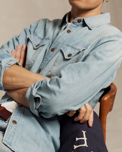 on model image of Shoals Denim Shirt
