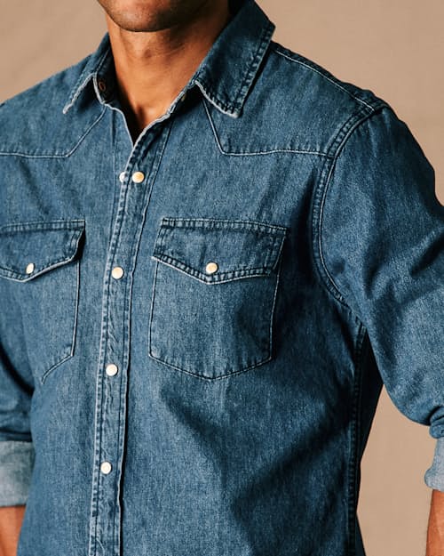 on model image of Bone Button Western Shirt