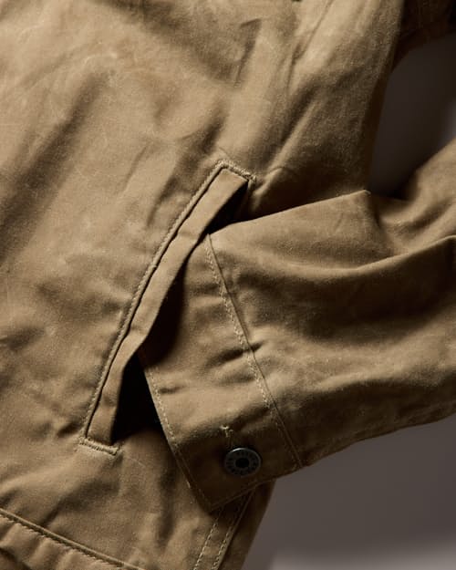 lifestyle image of Flannel-Lined Waxed Trucker Jacket