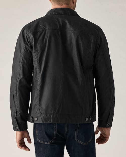 on model image of Flannel-Lined Waxed Trucker Jacket