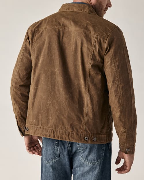 on model image of Flannel-Lined Waxed Trucker Jacket