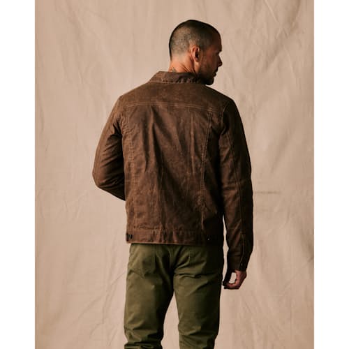 lifestyle image of Flannel-Lined Waxed Trucker Jacket