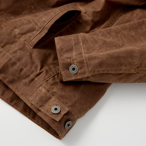 lifestyle image of Flannel-Lined Waxed Trucker Jacket