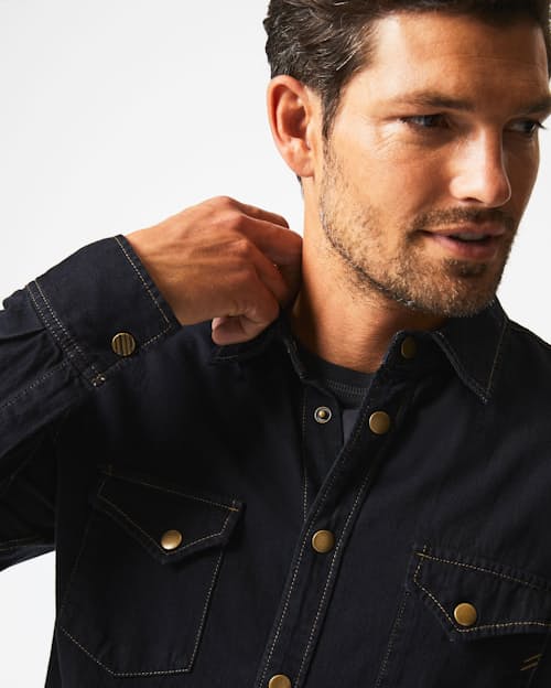 on model image of Shoals Denim Shirt