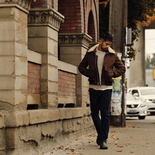lifestyle image of Golden Bear Leather Bomber