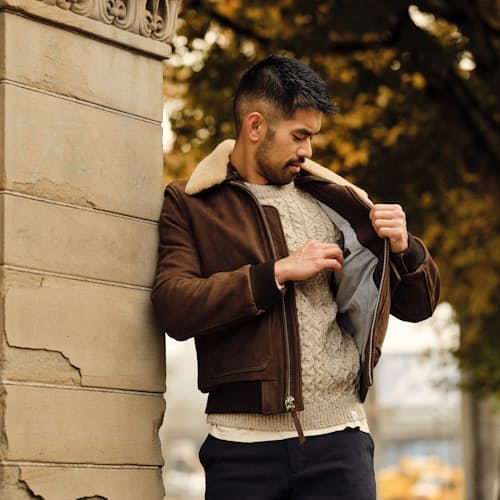 lifestyle image of Golden Bear Leather Bomber