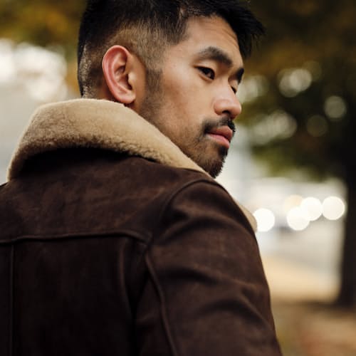 lifestyle image of Golden Bear Leather Bomber