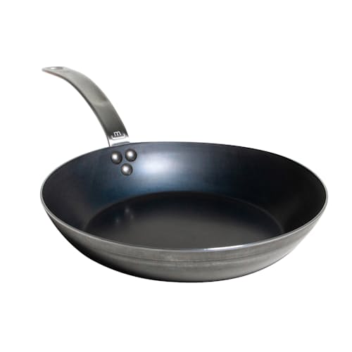 laydown image of Blue Carbon Steel Frying Pan