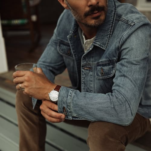 laydown image of Denim Trucker Jacket