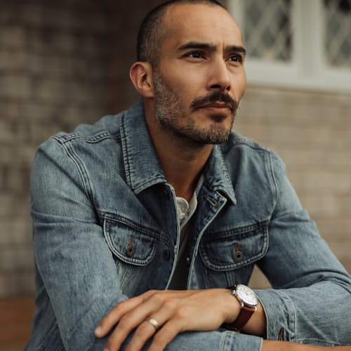 laydown image of Denim Trucker Jacket