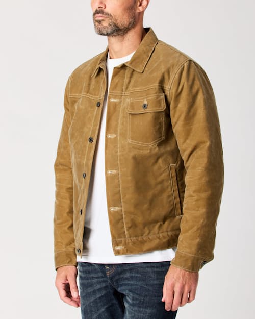 lifestyle image of Wool-Lined Waxed Trucker Jacket