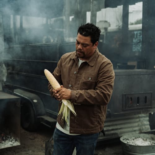 lifestyle image of Unlined Waxed Trucker Jacket