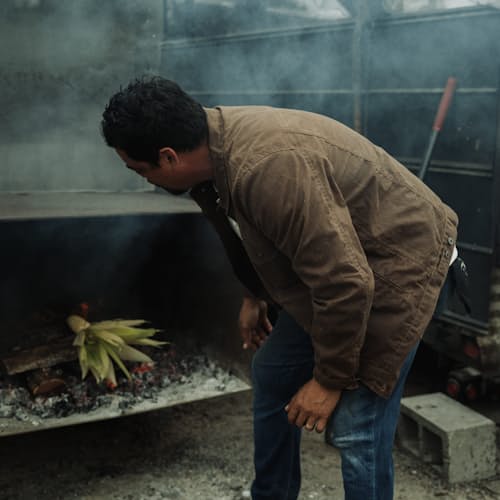 lifestyle image of Unlined Waxed Trucker Jacket