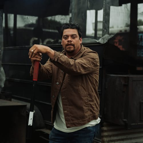 lifestyle image of Unlined Waxed Trucker Jacket
